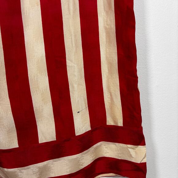 Vintage 1980s Flora Kung Silk Red White Striped Dress Damask Wounded Bird AS IS - Picture 11 of 16